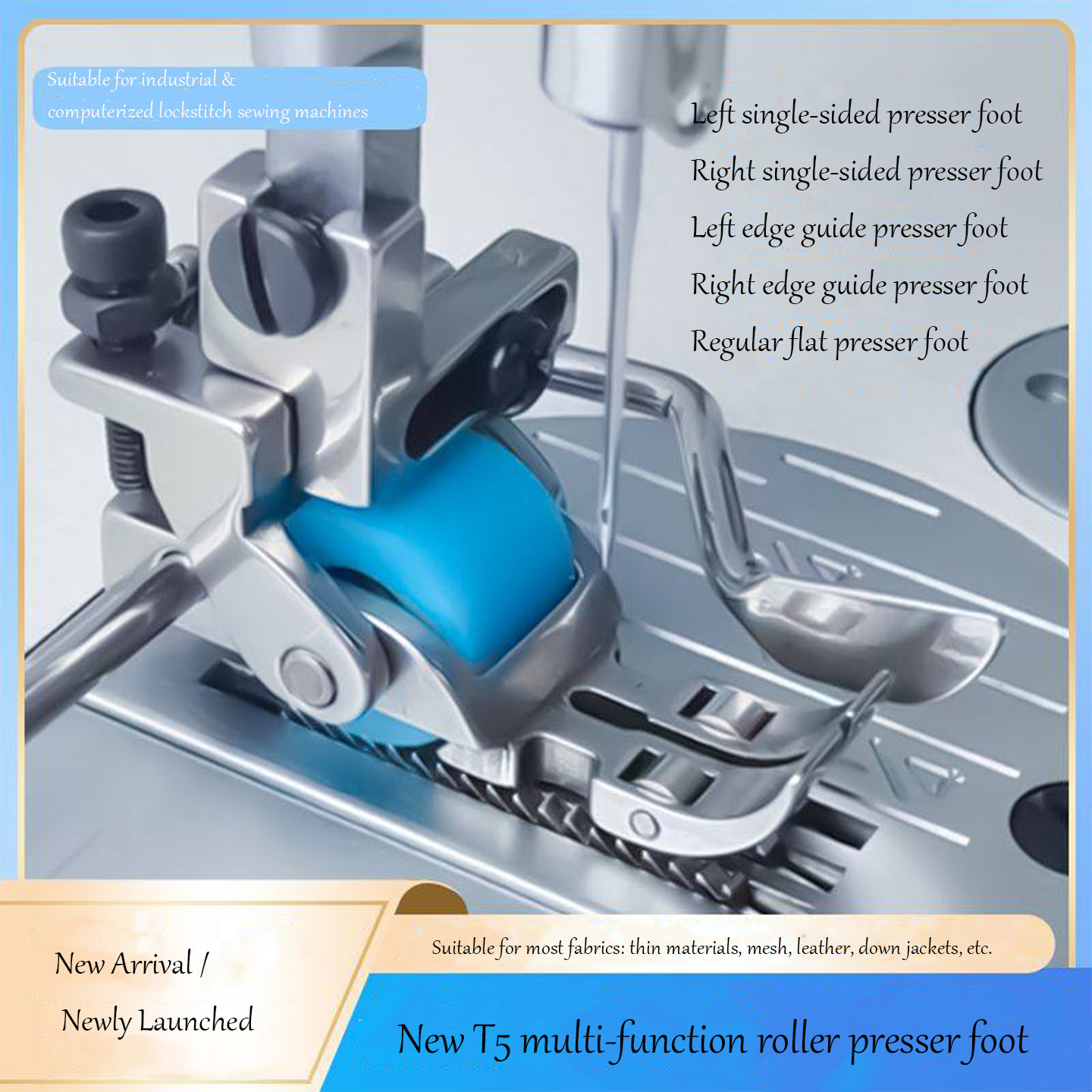 Sewing Machine Fabric - T5 3-Roller Left-Right Edge Guide Presser