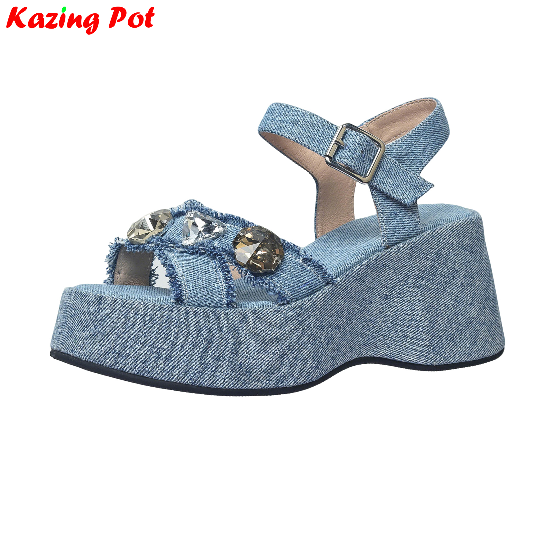Sewing Garment - Krazing Pot Denim Peep Toe Platform