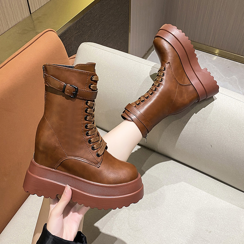 11cm Woman Hidden Wedges Boots - Sewing Latex ulasan dan harga