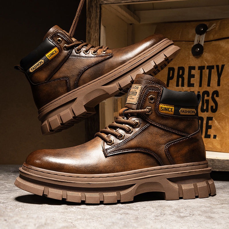 Vintage Men Platform Ankle Boo - Sewing Garment ulasan dan harga